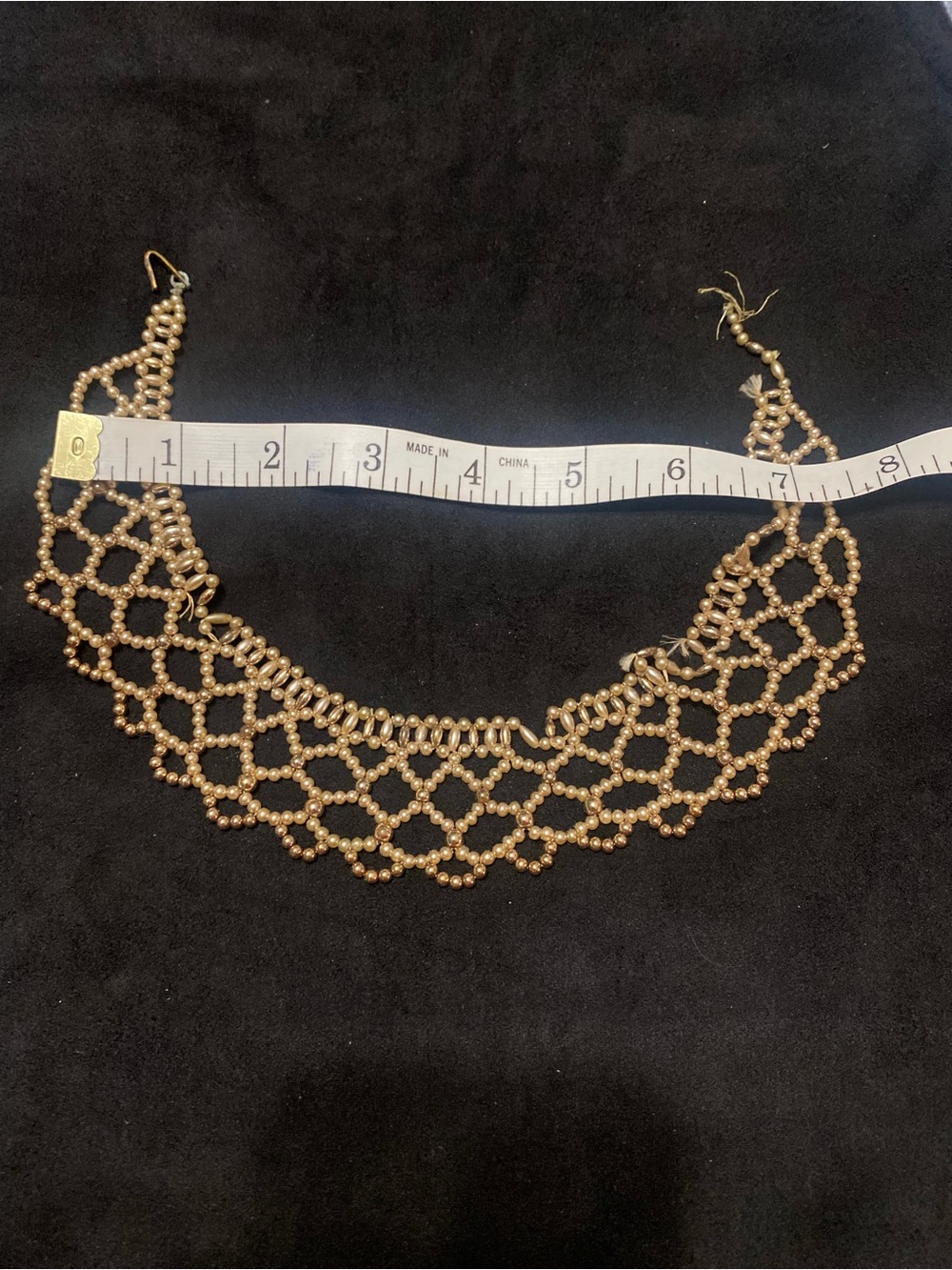 Vintage Gold & Pearl Beaded Lattice Choker Necklace - Women's Jewelry